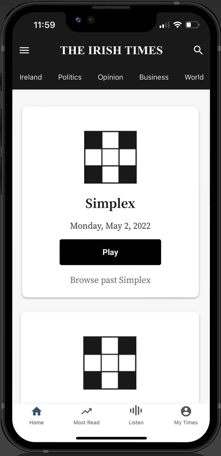 Crosswords are available for subscribers to play on the website and app
